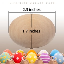 (24-Pack) Life-Size Wooden Eggs - 2 Dozen Fake Easter Eggs for Painting, Decorating, Crafting, Pretend Play Simulation Toys, Faux Fake Food, and Nest Box Training