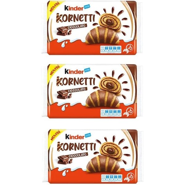3 x Ferrero Children's Cornetti Cioccolato Cornetti Croissants Filled with Chocolate, Pack of 252 g, Each Pack Contains 6 Croissants