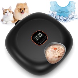 Automatic Cat Feeder Wireless, Sharper Image Auto Cat Food Dispenser for Wet Food with 2 Ice Packs, Rechargeable Auto Feeder for Cats with Programmable Timer Low Battery Indicator, Black