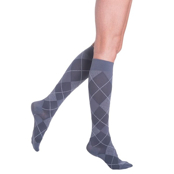 Sigvaris 832 Microfiber Shades Women's Closed Toe Knee High Socks - 20-30 mmHg Long Graphite Argyle LL Long 832CLLW47