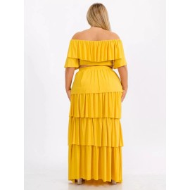 CURVE Womens Plus Size Mustard Yellow Maxi Skirt and Crop Top Set 3X Ruffled