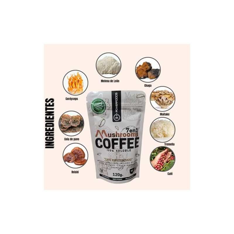 Mushrooms Coffee 7 en 1 Caf Soluble con 7 Hongos