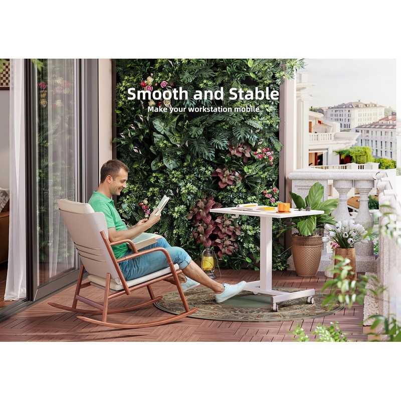 Claiks Mobile Standing Desk, Small Rolling Workstation With Wheels, Pneumatic