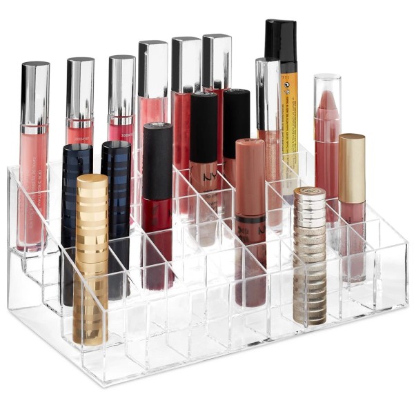 Acrylic Lipstick Organizer Stand - 40 Slot Cosmetic Display Makeup