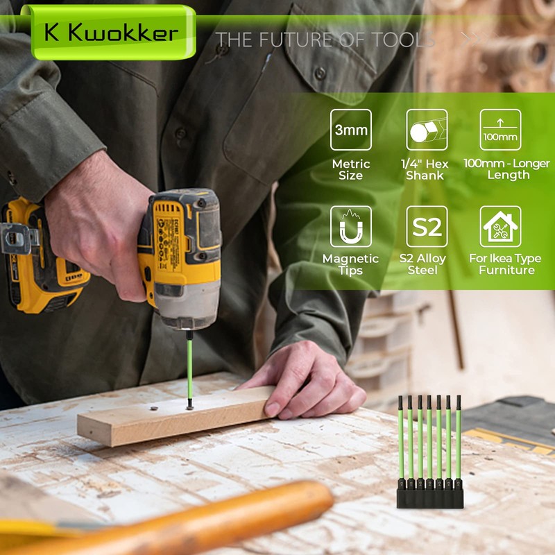 K Kwokker 7PCS 3MM Allen Wrench Drill Bits, 1/4 Inch