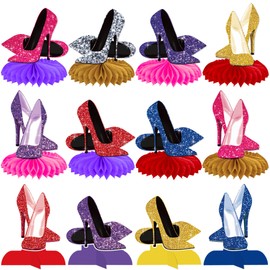 High Heels Party Honeycomb Centerpieces 12Pcs High Heel Birthday Table Decorations Stiletto Shoes Table Centerpieces Makeup Party Decor for Girls Queen Engagement Bridal Shower Supplies