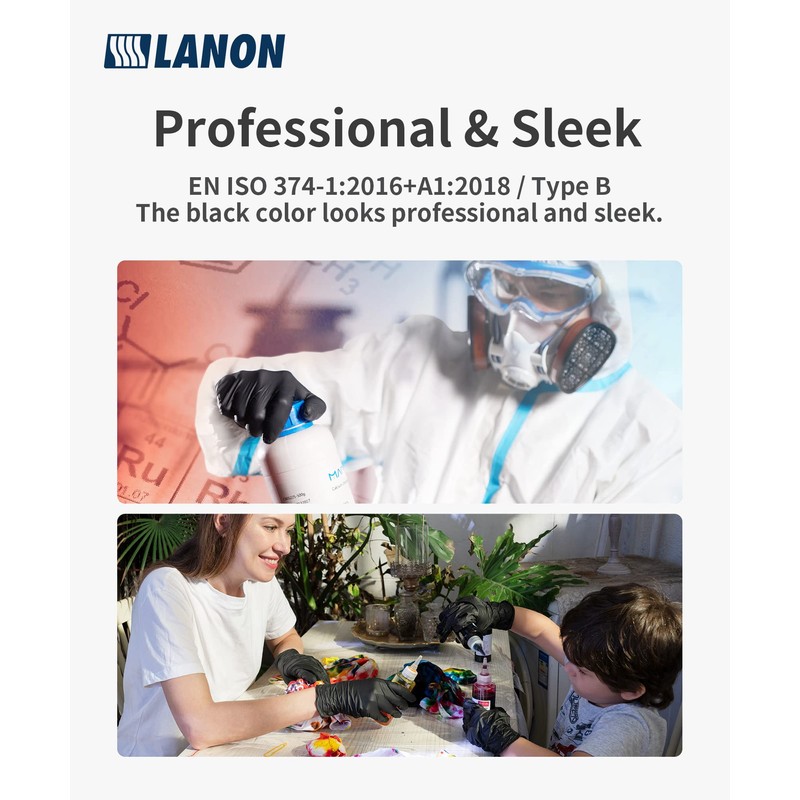 LANON 6-mil Black Nitrile Disposable Gloves, Food-Safe, Powder-Free, Heavy-Duty, Textured
