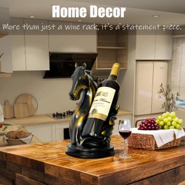 YINGAVERSAI Wine Bottle Holder Wine Racks Tabletop Horse Statue as Home Kitchen Wine Cellar Decorative Storage Organizer, Horse Sculpture Horse Decor Horse Gifts for Girls Men Women (Black)
