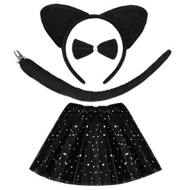 TAXTYHRE Pack of 4 Cat Costume, Cat Costume Children, Cat Ears Headband, Cat Long Tail Bow Tie, Black Tutu, Animal Costume Children Cat for Fancy Dress, Carnival, Cosplay, Birthday Party