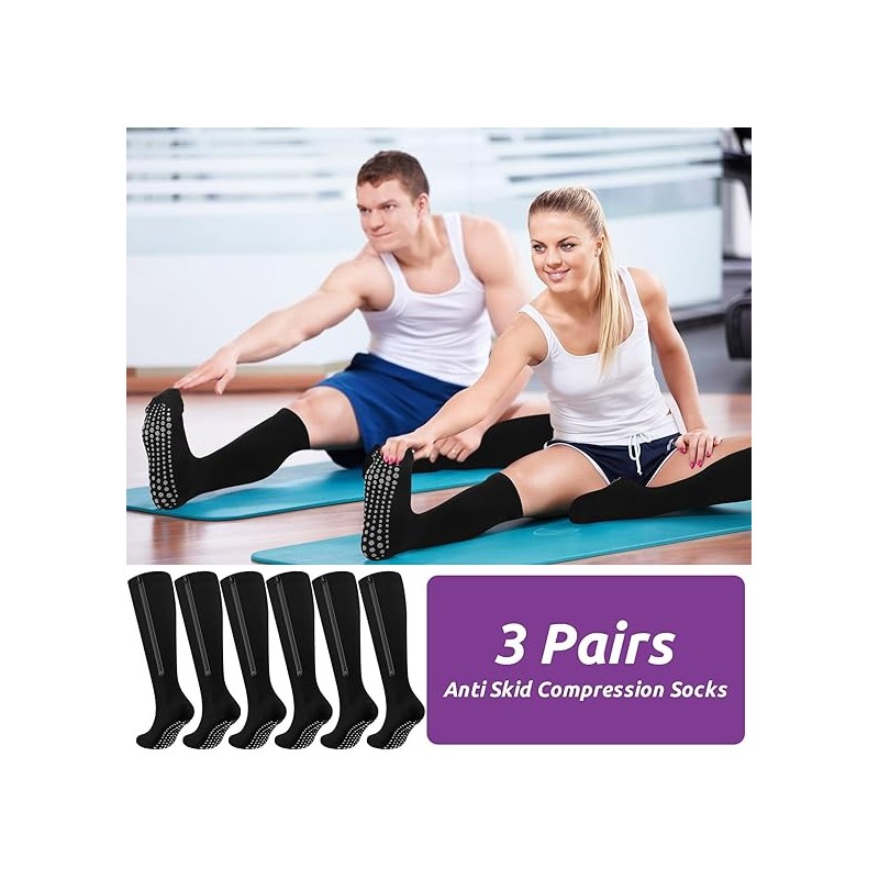 3 Pairs Zipper Compression Socks Non Slip Grip for Men