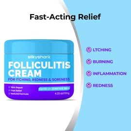 SilkyShark Folliculitis Treatment Cream (4.23 oz), Soothing Relief for Razor Bumps, Acne, Ingrown Hairs & Skin Irritation, Fast Absorbing, Non-Greasy Formula with Natural Ingredients for Body & Scalp