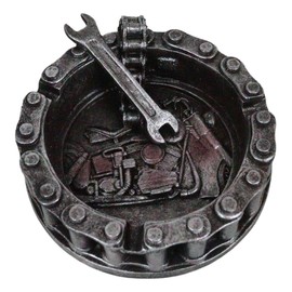 Atlantic Collectibles Mechanic Biker Motorcycle Round Belt Chain With Wrench Cigaretter Ashtray Resin Figurine
