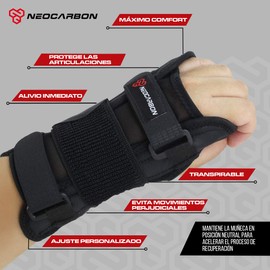 NeoCarbon Muñequera Ortopédica de Neopreno, Férula Inmovilizador Deportivo Ajustable para Esguinces, Túnel Carpiano y Tendinitis, Color Negro