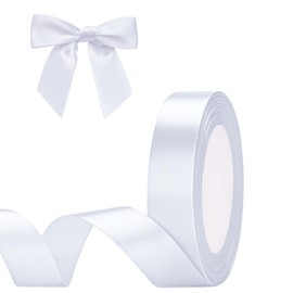 G2PLUS White Satin Ribbon 20 mm, Decoration Gift Ribbon, 22 m Ribbon for Crafts, White Satin Decorative Ribbon for Gift Wrapping, Decoration