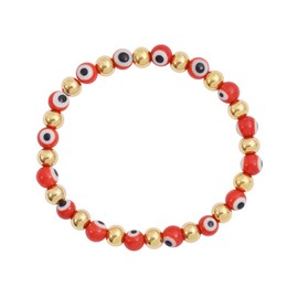 Edforce Stainless Steel Women Enamel Evil Eye Protection Beaded Link Chain Elastic Bracelet (Red Gold)