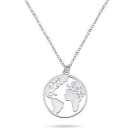NUOLI® Women’s Globe Necklace - 45 cm - 925 Sterling Silver - World Map Chain Necklace - Available in Silver, Gold and Rose Gold, Sterling Silver