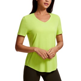 CRZ YOGA Womens Pima Cotton Short Sleeve Shirts V Neck T-Shirts Casual Workout Tops Gym Clothes Bright Verdancy X-Large