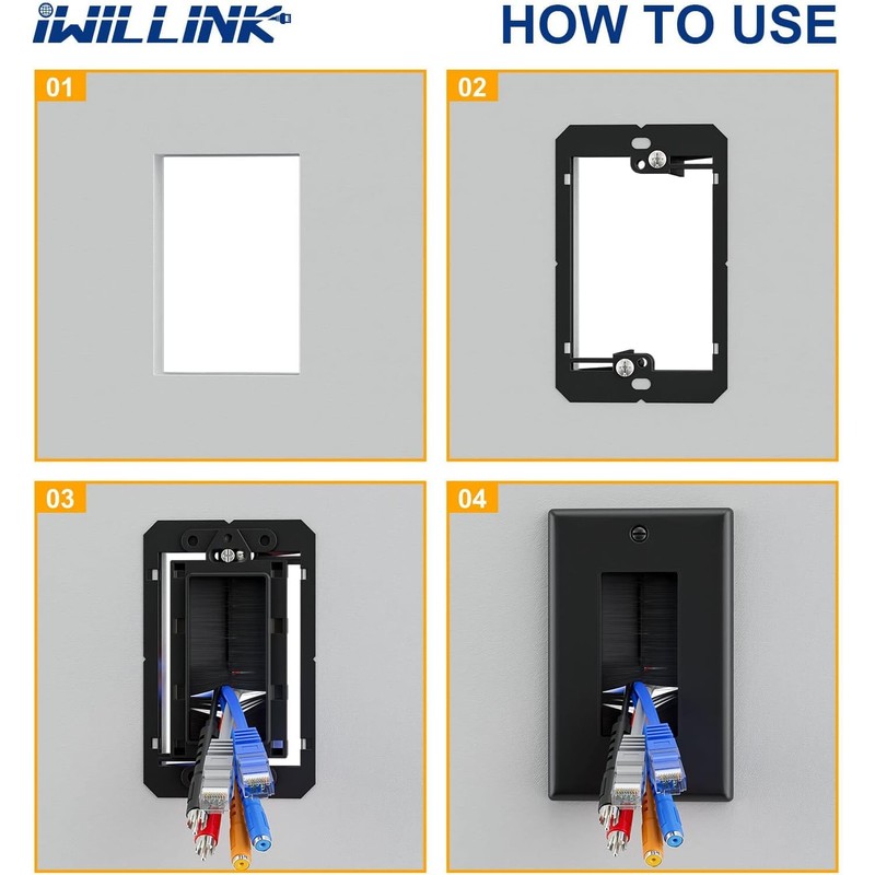 Iwillink (4 Pack) Brush Wall Plate with Low Voltage Mounting