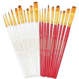 Transon 20pcs Artist Painting Brush Set for Acrylic Watercolor Gouache Hobby Craft Face Rock Painting White and Pink