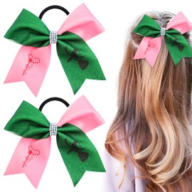 2PCS Glitter Hair Bow with Rhinestone Centre,Cute Pink and Green Glitter Barrettes Bowknot Hair Ties,for Girls Women