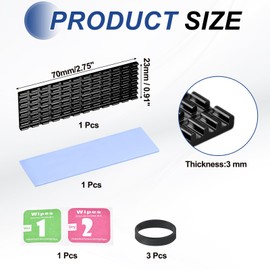 PATIKIL M.2 2280 Nvme SSD Heatsink 70x22x3mm, Radiator Cooler Aluminum Heat Sink Cooling Fin with Thermal Pad/Tape/Rubber Ring for Laptop Electronics CPU Led, Black