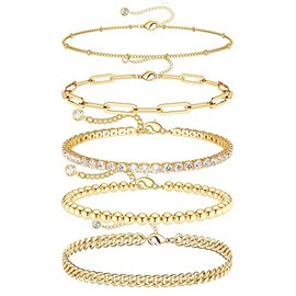 WOOXDYUK 5 Piece Drill Series Bracelet Set, Paperclip Style, Perfect for Layering or Wearing Alone, Hypoallergenic and Gift, Stainless Steel