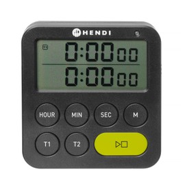 HENDI Double Digital Kitchen Timer, 2 Independent Times, 3 Alarm Settings, Stopwatch, Fold-Out Stand, Hanging Hole, Magnetic, LED Lighting, Digital Timer, 82 x 20 x (H) 86 mm, ABS