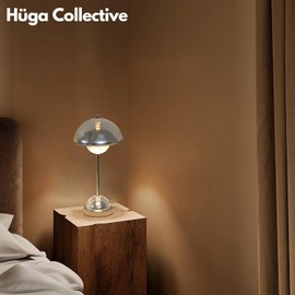 Huga Collective Crystal Flowerpot Table Lamp (Clear Crystal) | Portable Cordless Mushroom Lamp | Mushroom Lamp Cordless | Touch-Enabled Nordic Lamp | Portable Art Deco Lamp