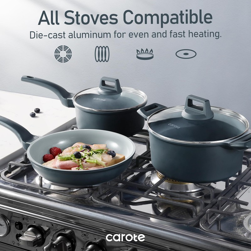 CAROTE 14 Pcs Ceramic Cookware Set, Pots and Pans Set