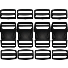 Buckles for Straps 1.5 Inch, 4 Pack Quick Side Release Plastic Buckle Clip + 8 PCS Tri-Glide Slide Clip, Heavy Duty Dual Adjustable No Sewing Clips Snaps, Backpack Parachute Dog Collars Replacement.