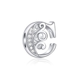 Forever Queen 925 sterling silver letter charm pendant alphabet charm bead for bracelets, Sterling Silver, c