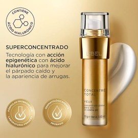 L'BEL - Concentré Total 10 Contorno de Ojos 15 g, Concentrado Global para Ojos, en Crema Gel, Rejuvenece la Mirada, Aporta Proteínas Antiedad, Aclara e Hidrata la Piel, Crema Antiedad