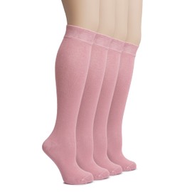 Hugh Ugoli Women's Bamboo Knee High Socks | Comfort Seam Long Dress Socks, Soft & Lightweight | 4 Pairs, Rose Cloud, Shoe Size: 8-11