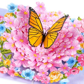 Ghope 3D Pop Up Card Butterflies on Flowers with Envelope, Birthday Card Pop Up Greeting Cards - 3D Butterfly Card for Wife, Girlfriend & Mother (Get Soon, Thank You, Anniversary)