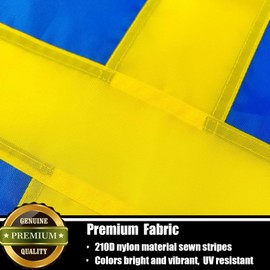 Nuibers Sweden Flag 3x5 FT for Outside, Heavy Duty 210D Nylon Swedish National Flags Outdoor, Double Sided Sewn Stripes Long Lasting Swedish Flag Brass Grommets