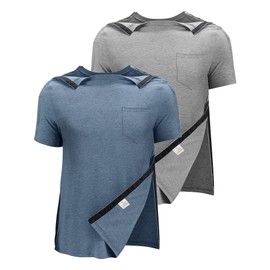 Poriff Surgery Shirt Men Port Access Rotator Cuff Clothes Must Haves for Therapy Chemotherapy Shirts Wheelchair Loose Fitting Women Breast Surgery Soft Full Snap Button Down 2 Pack