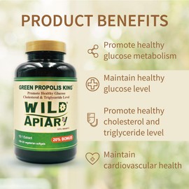 1 Bottle of Wild Apiary Brazilian Green Bee Propolis King Vegetarian Capsule 666.66mg - 120 Vegetarian Softgel -Non Alcoholic, Wax Free, Sugar Free