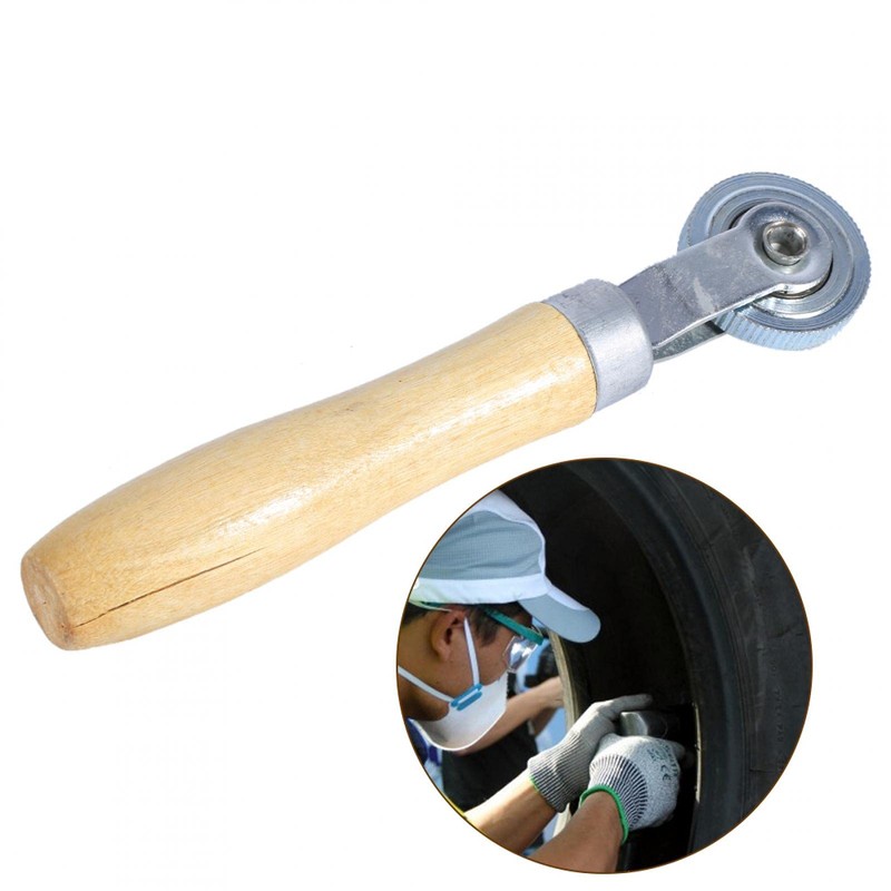 Tire Patch Roller, Wooden Handle Repair Tube Stitch Puncture Patch