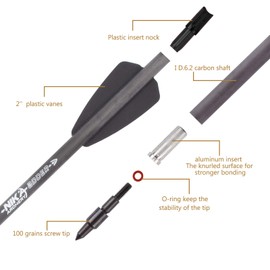 NIKA ARCHERY - Pernos de ballesta de 7.5 pulgadas, flechas de carbono SP350 para Cobra System R9 Bow Hunting, paquete de 12