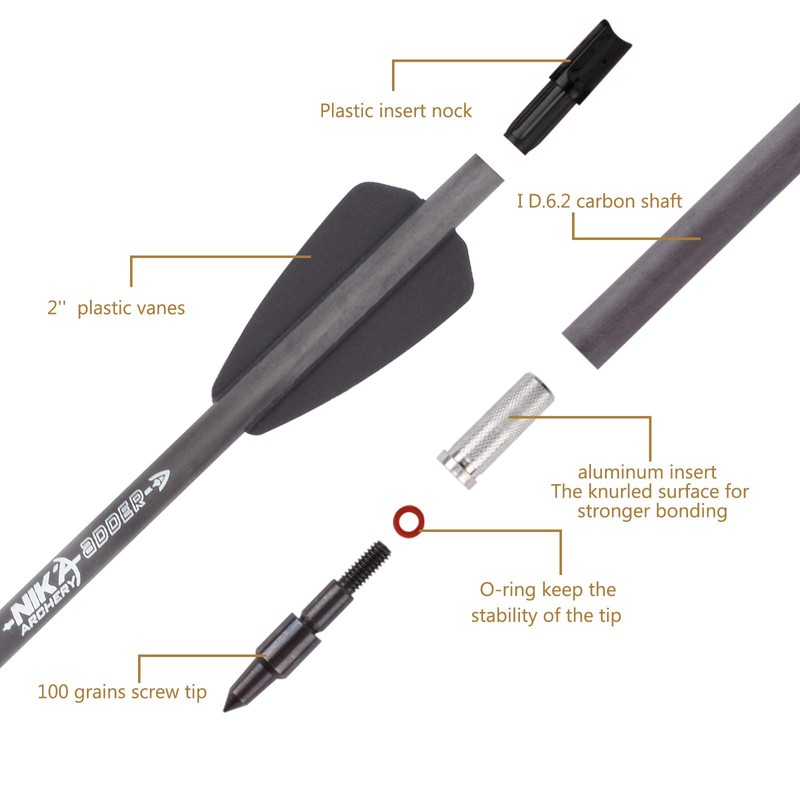 NIKA ARCHERY - Pernos de ballesta de 7.5 pulgadas, flechas