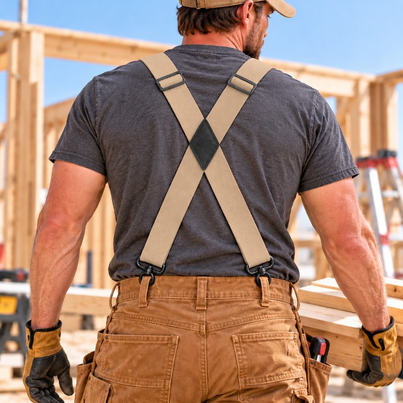 Heavy Duty X-Back Suspenders for Men – Adjustable 4-Hook Elastic