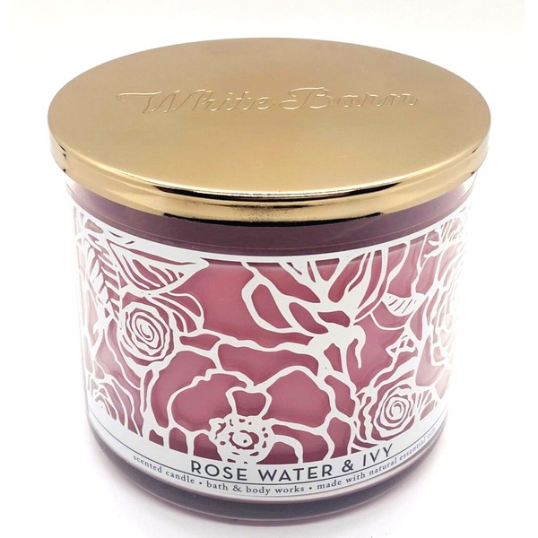 Bath & Body Works, White Barn 3-Wick Candle w/Essential Oils - 14.5 oz - 2021 Summer Collection! (Rose Water Ivy)