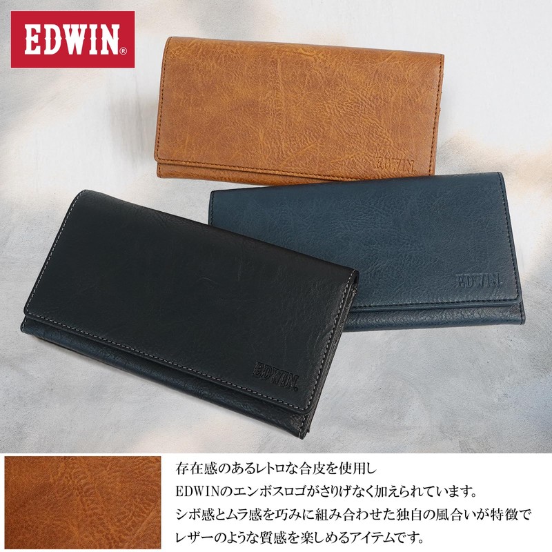 Edwin Retro Synthetic Leather Long Wallet, Embossed Logo, Synthetic Leather,