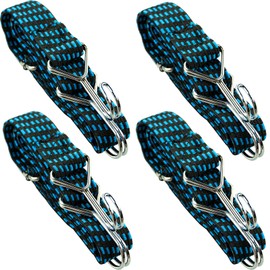 Adjustable Flat Bungee Cords with Hooks, Bungee Straps with Anti-Rust Metal Buckle for Bike Mountain Luggage Rope Latex Heavy Duty Straps Elastic (4 Pack 1M Blue)