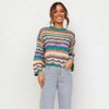 EFOGEP Women's Long Sleeve Pullover Rainbow Knitted Pullover Crew Neck