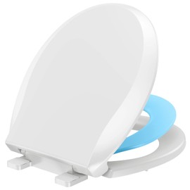 YASFEL Toilet Seat with Toddler Toilet Seat Built in, Potty Training Toilet Seat for Toddlers, Kids & Adults White Plastic Toilet Seats Standard Round Slow Close with Magnets Blue (Round, 16.5”)
