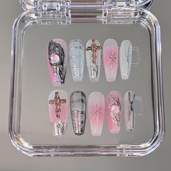 GlimightyX 3D Handmade Press On Nails Medium, Y2K Cyber Pink