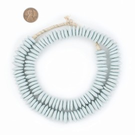 TheBeadChest Ashanti Fair Trade Glass Saucer Beads - African Tribal Ethnic Disk Rondelle Spacers (Light Aqua)