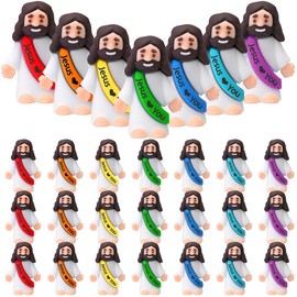 【Original Design】25/50 Pcs Mini Jesus Figures Little Jesus Figures Cute Jesus Ornament with Jesus Love You Slogan Mother's Day Gift to Hide and Seek Religious Party Favors Sunday School Baptism Gifts Home Decoration:_25 Pcs Rainbow Color