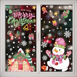 Christmas Window Clings Decorations,Christmas Pink Window Stickers Santa Claus Snowman Log House Glass Decal Christmas Home Decor 2025 New Year Christmas Decorations